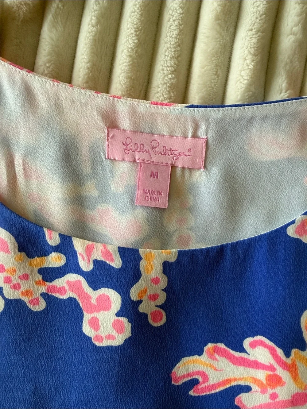 Lilly Pulitzer Jackie Silk Blue Dress with Pink Coral Print size M
